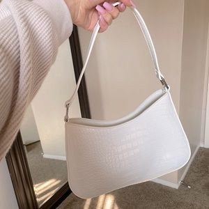 True white croc shoulder purse